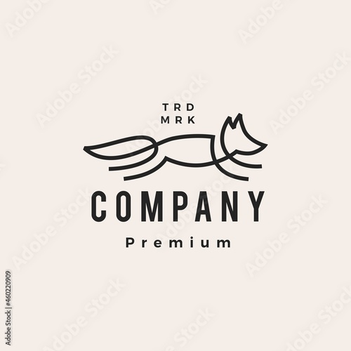 jumping fox line outline monoline art hipster vintage logo vector icon illustration