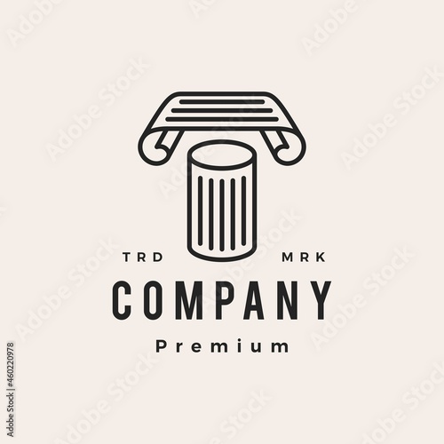 pillar paper ionic law justice hipster vintage logo vector icon illustration