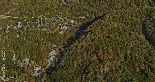 Pigeon Forge Tennessee Aerial v16 drone hovering above capturing dreamland forest, iconic america dollywood theme park during daytime - Shot with Inspire 2, X7 camera - November 2020 photo