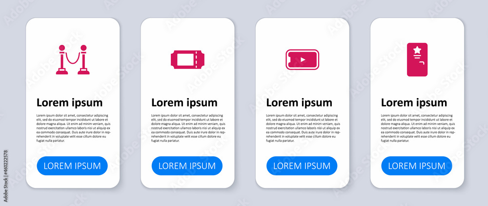 Obraz premium Set Backstage, Online play video, Cinema ticket and Rope barrier. Business infographic template. Vector