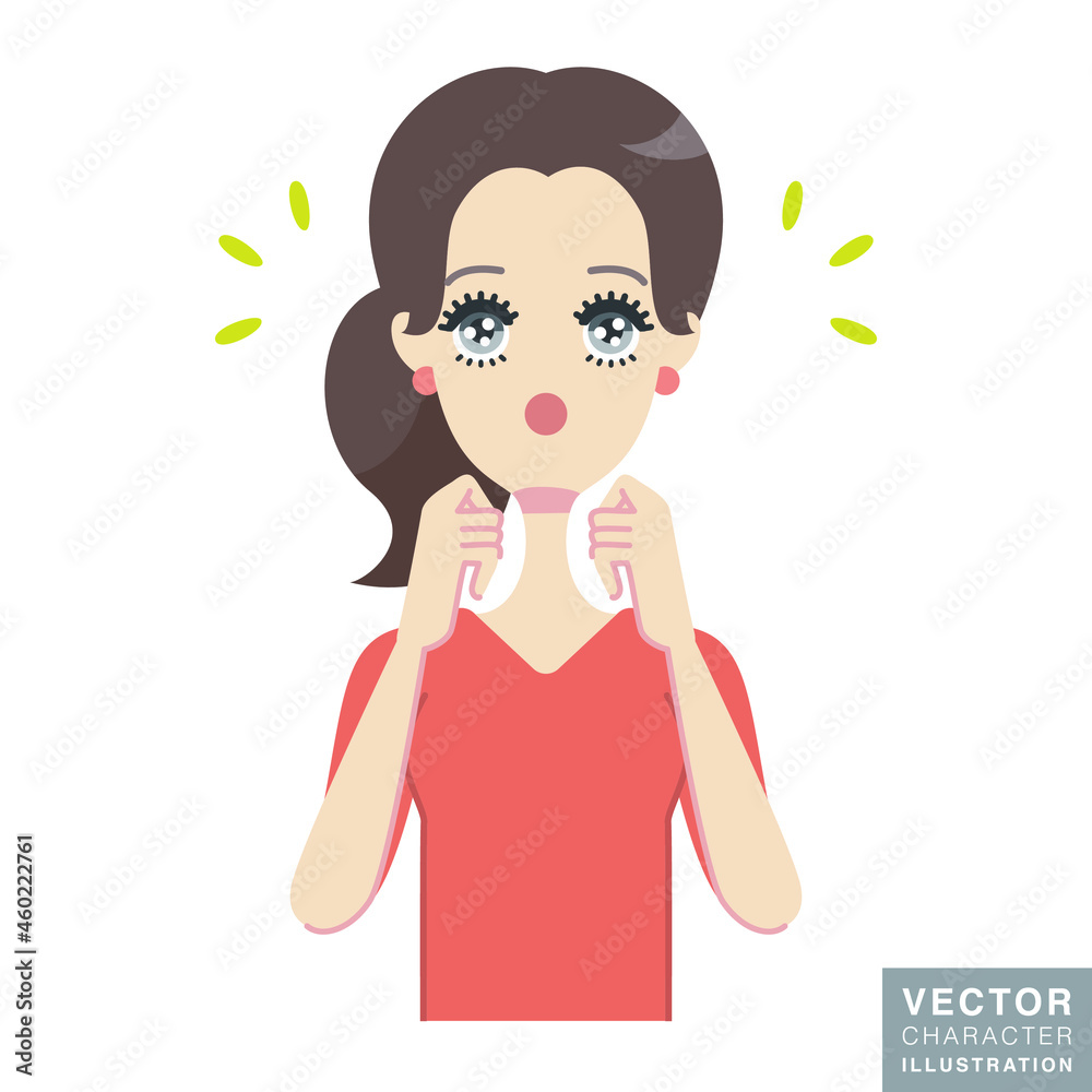 驚きと納得の表情とポーズの口コミ広告に使いやすい若い女性の感情表情イラスト 驚きと納得の表情とポーズの口コミ広告に使いやすい若い女性の感情表情イラスト
