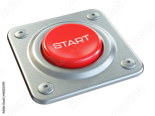 Red start button  isolated on white background 3D