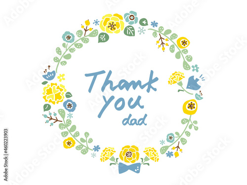 かわいい父の日リースとThankyouの文字／手画きイラスト素材