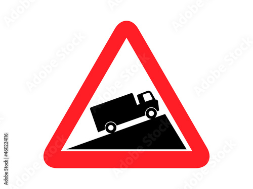 isolated slow moving vehicle steep hill climb lorries road sign round triangle shape board infographic flat vector design