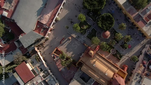 Busy Streets Around Bernal, Pueblo Magico In Zona Centro, Bernal, Queretaro, Mexico. top-down drone photo