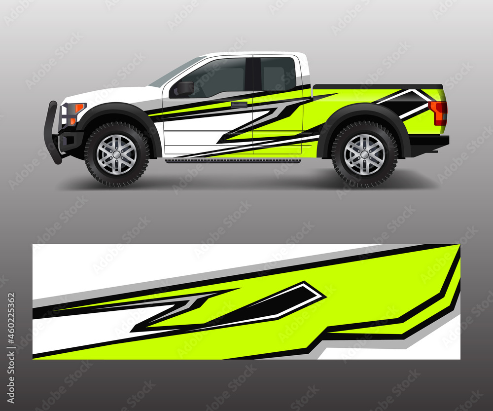 Fototapeta premium Truck and car graphic background wrap and vinyl sticker design vector