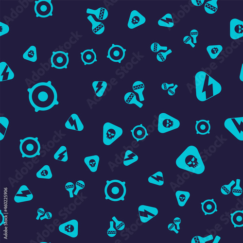 Set Stereo speaker, Guitar pick, Maracas and on seamless pattern. Vector