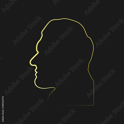 Neon man face silhouette isolated on black background. Acromegalia, acromegaly. Neuroendocrine disease. Vector illustration. EPS10.
