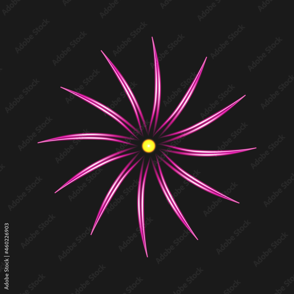 Neon bright flower on black background. Glowing electric sign. Vector Illustration. Neon bright flower on black background. Glowing electric sign. Vector Illustration.