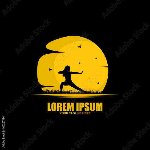 Karate Girl Silhouette on moon