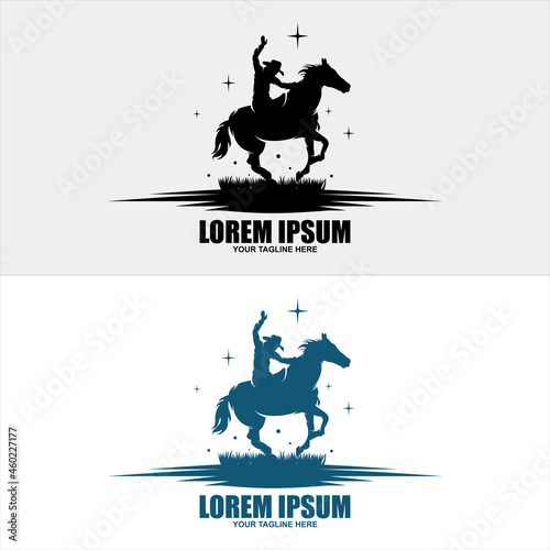 Cowboy Riding Horse Silhouette at Night logo