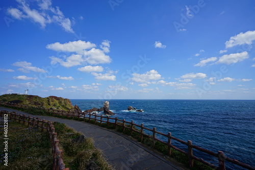 a wonderful landscape with a seaside walkway