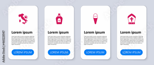 Set Pope hat, Ice cream in waffle, Perfume and Map of Italy. Business infographic template. Vector