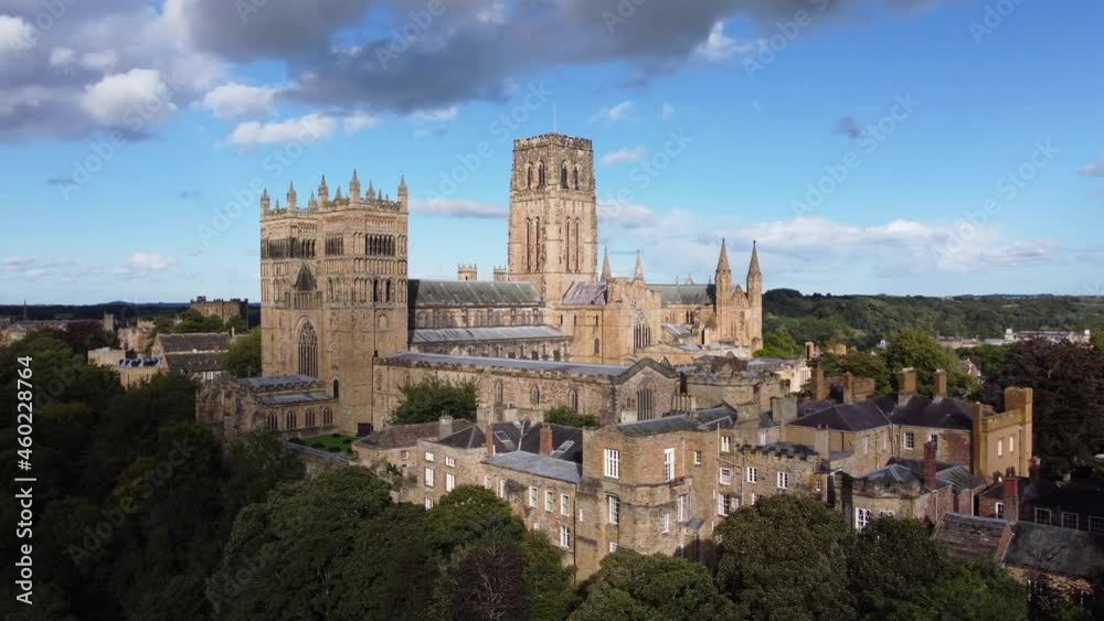 Durham Cathedral in County Durham on Sunny Day - Aerial Drone 4K HD Footage Circle Left Durham Cathedral in County Durham on Sunny Day - Aerial Drone 4K HD Footage Circle Left