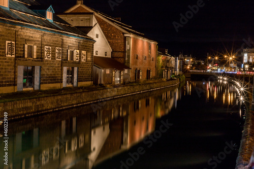 夜の小樽運河と夜景