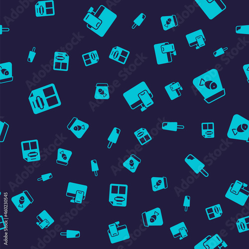 Set Restaurant cafe menu, Online ordering fish, food and Ice cream on seamless pattern. Vector