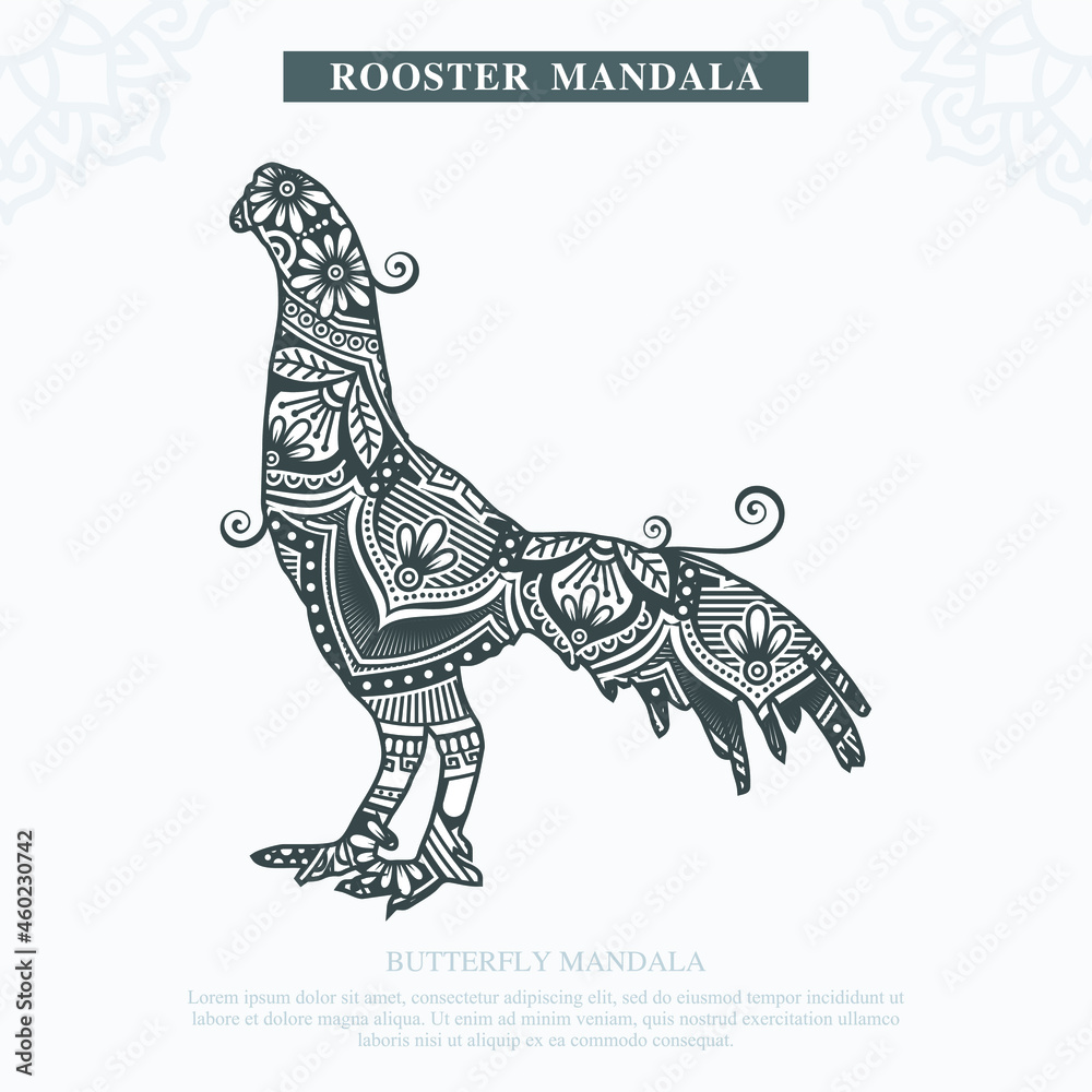 Rooster Mandala Vector. Vintage decorative elements. Oriental pattern, vector illustration.