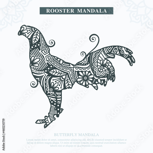 Rooster Mandala Vector. Vintage decorative elements. Oriental pattern  vector illustration.