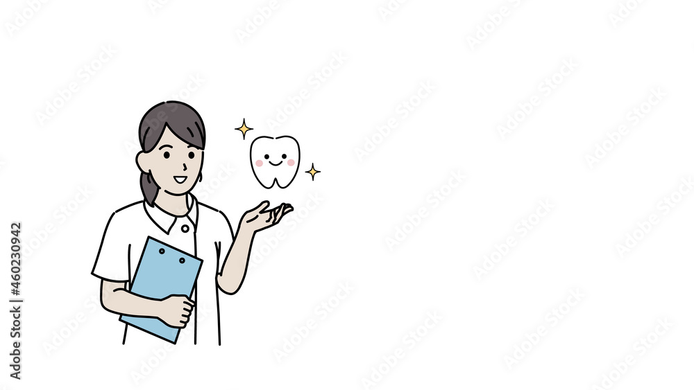 歯医者 歯科衛生士 女性 案内 コピースペース イラスト素材 Vektornyj Obekt Stock Adobe Stock