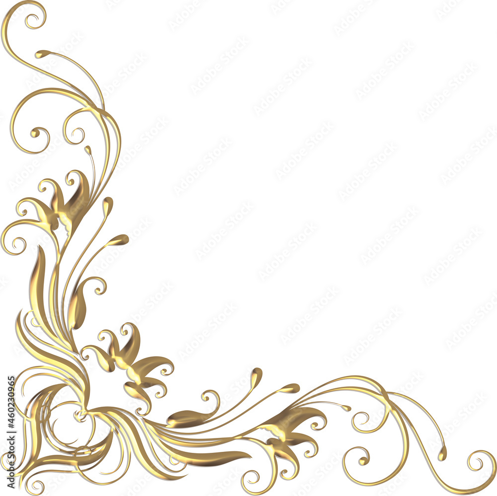 3D-image light gold modern corner ornament for ceiling decoration 3D-image light gold modern corner ornament for ceiling decoration