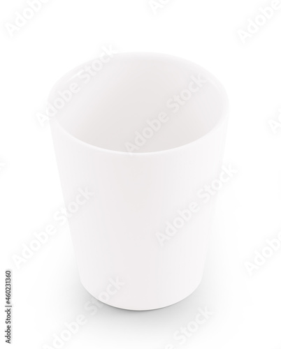 white ceramic cup on white background.