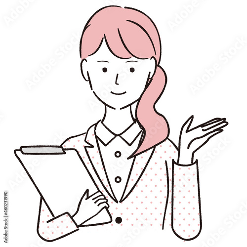 手描き1color  30代　スーツの女性　笑顔でご紹介