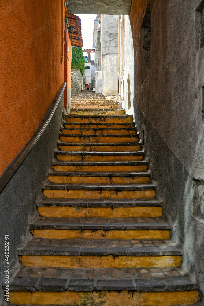 A narrow street in Carpinone, a medieval town of Molise region, Italy.