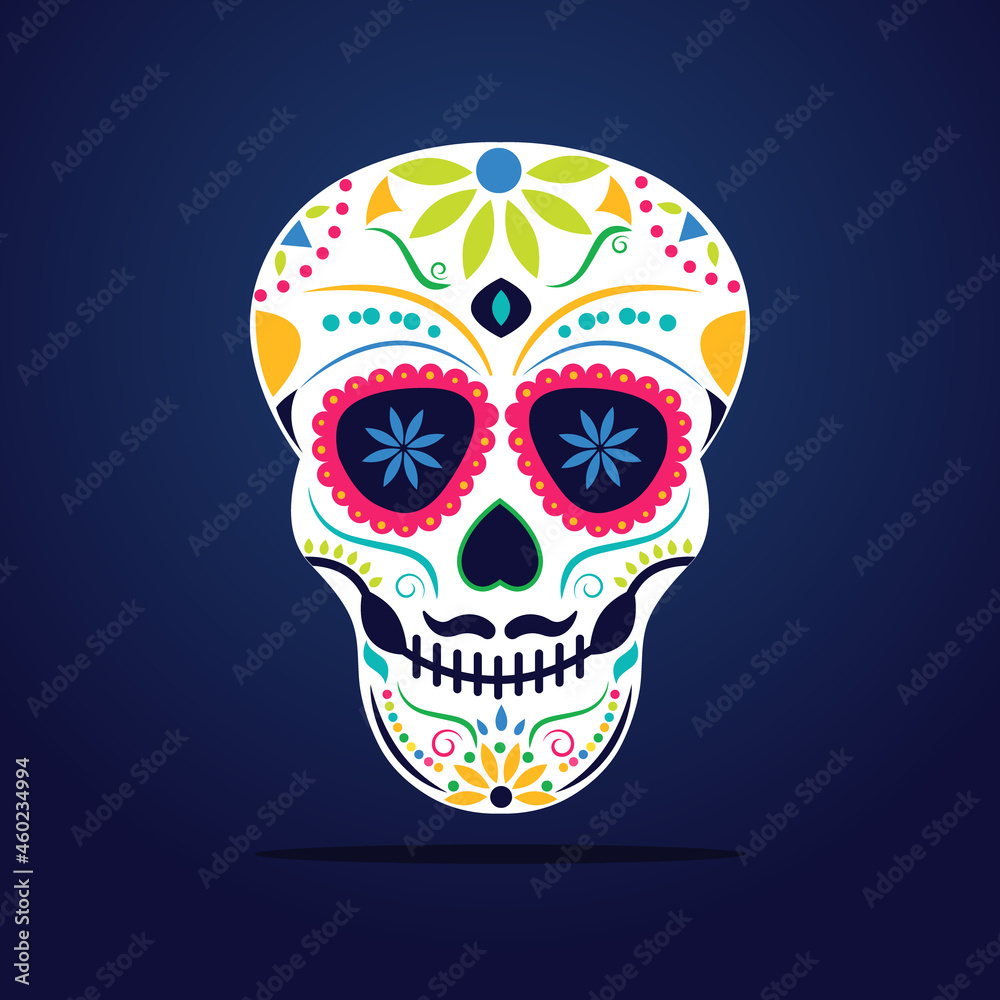 Sugar skull used in traditional Mexican Dia de los Muertos celebration. Flat design style. Sugar skull used in traditional Mexican Dia de los Muertos celebration. Flat design style.