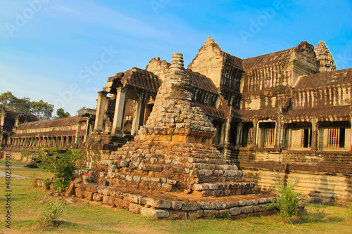 Ancient Khmer Architecture Cambodia Famous Landmark. Prasat Angkor (Nokor) Wat Temple Complex, Siem Reap. Heritage World Largest Religious Monument