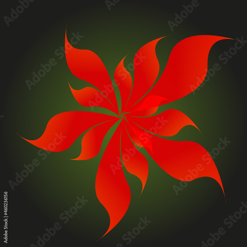 a fiery flower on a green background, a scarlet flower