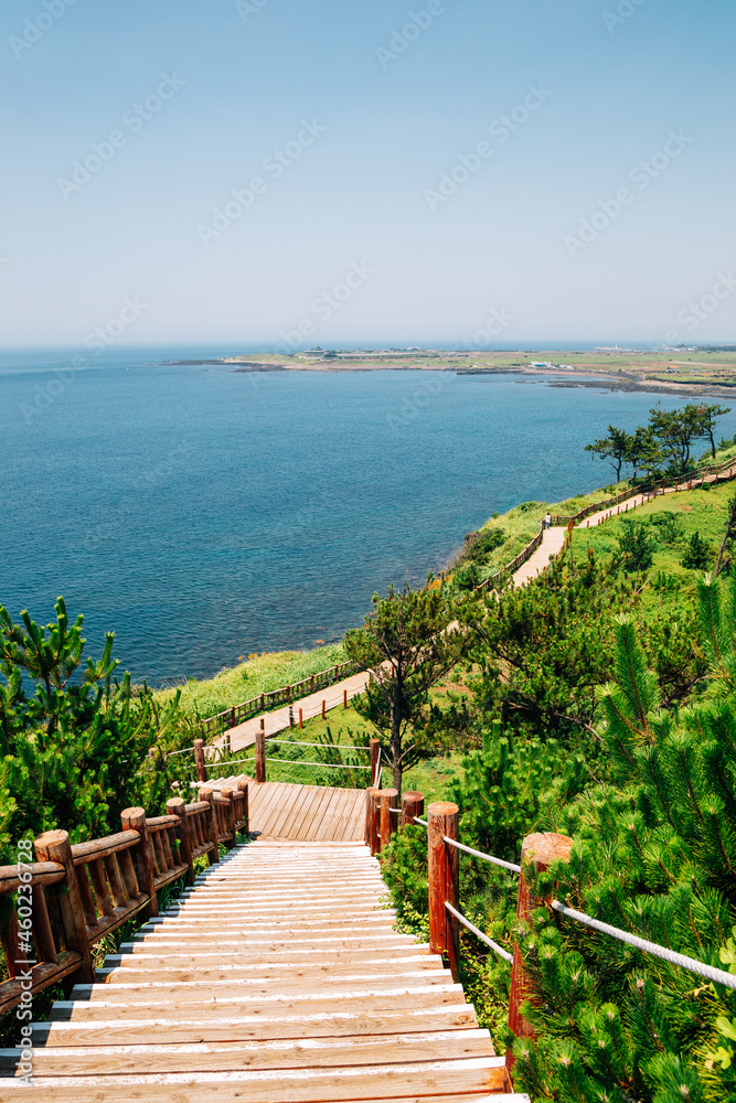 Songaksan Mountain trail with sea in Jeju Island, Korea Songaksan Mountain trail with sea in Jeju Island, Korea