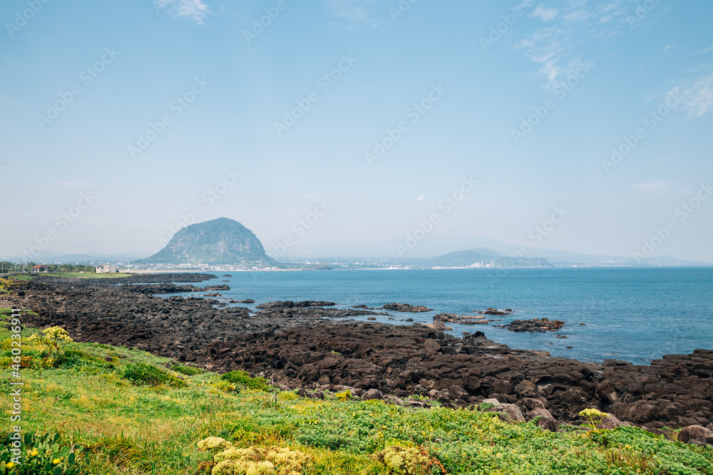 Sanbangsan Mountain and beach, Jeju Olle Trail in Jeju island, Korea
