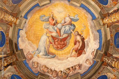 ROME, ITALY - AUGUST 28, 2021: The central part of fresco Vision of Trinity in the church San Girolamo dei Croati by Giovanni Guerra (1589-1590).
