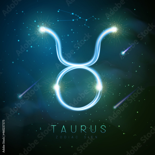 Modern magic witchcraft card with astrology glittering golden Taurus zodiac sign on outer space background