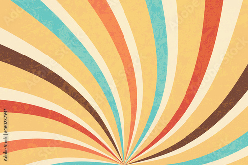 Vintage sun retro banner background. Colourful grunge sunburst. Vector illustration.
