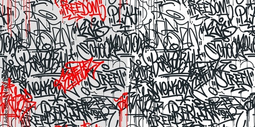 Two Seamless Abstract Hip Hop Street Art Graffiti Style Urban Calligraphy Vector Illustration Background Art