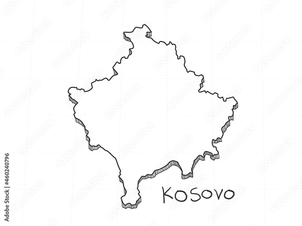 Fototapeta premium Hand Drawn of Kosovo 3D Map on White Background.