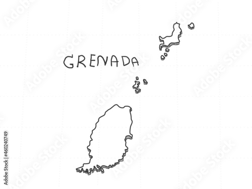Hand Drawn of Grenada 3D Map on White Background.