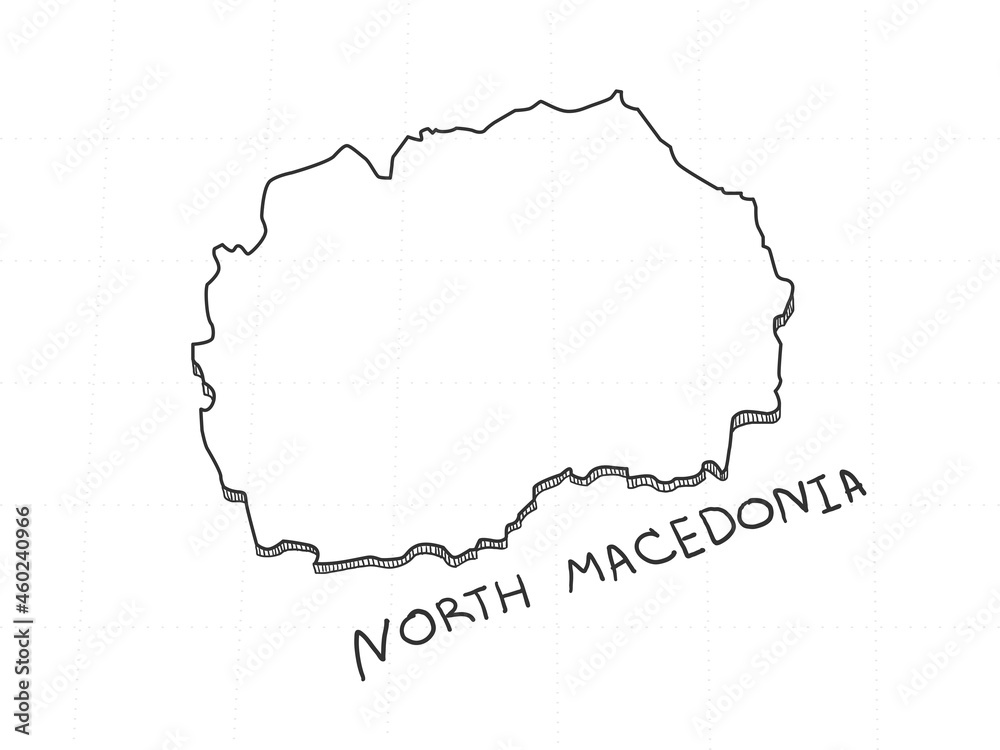 Hand Drawn of North Macedonia 3D Map on White Background. Hand Drawn of North Macedonia 3D Map on White Background.