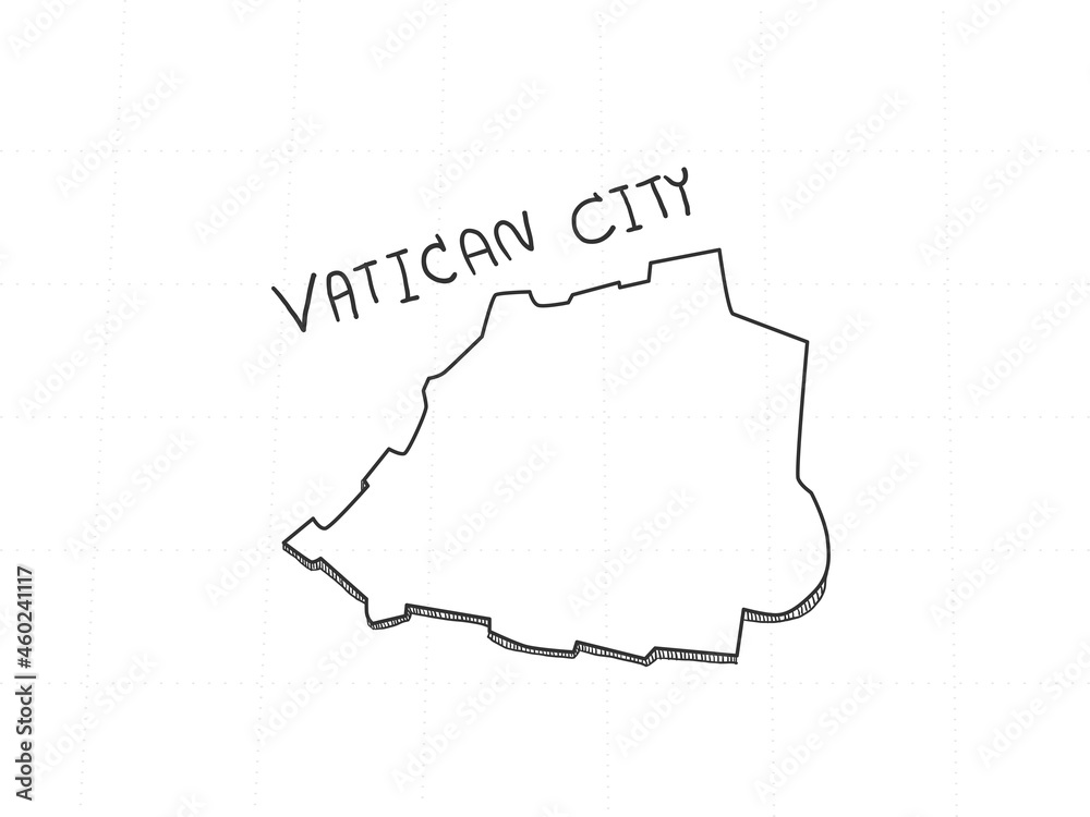 Hand Drawn of Vatican City 3D Map on White Background. Hand Drawn of Vatican City 3D Map on White Background.