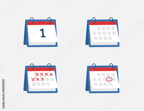 Month and day calendar icon set with pen marked day