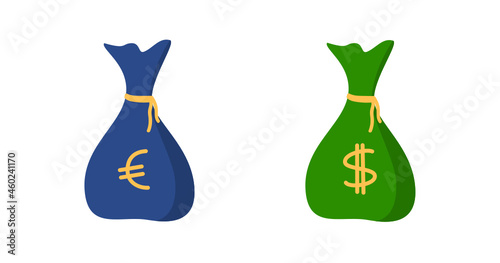 Money bag with cash flat icon