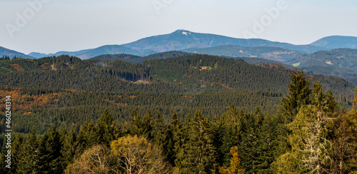 Lysa hora hill from Beskyd hill in Moravskoslezske Beskydy mountains on czech - slovakian borders