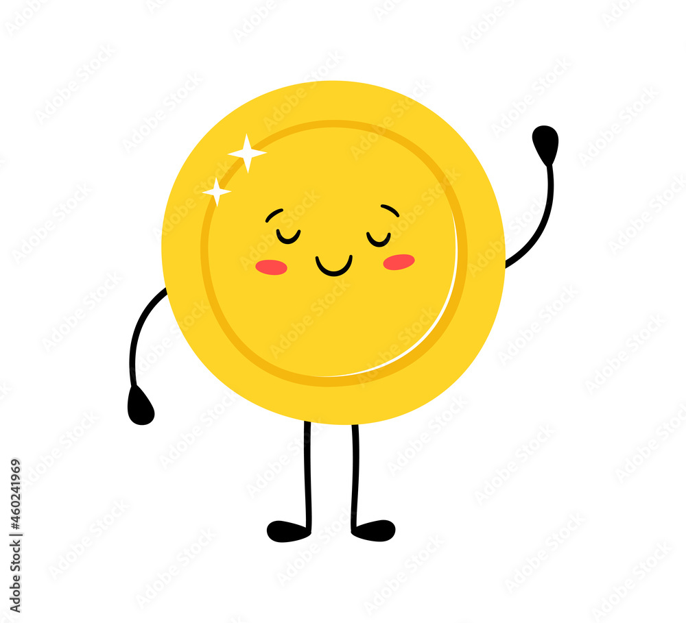 Cute gold coin. Funny vector cartoon characters. Happy winner. Vector cartoon illustration isolated on white background. Cute gold coin. Funny vector cartoon characters. Happy winner. Vector cartoon illustration isolated on white background.