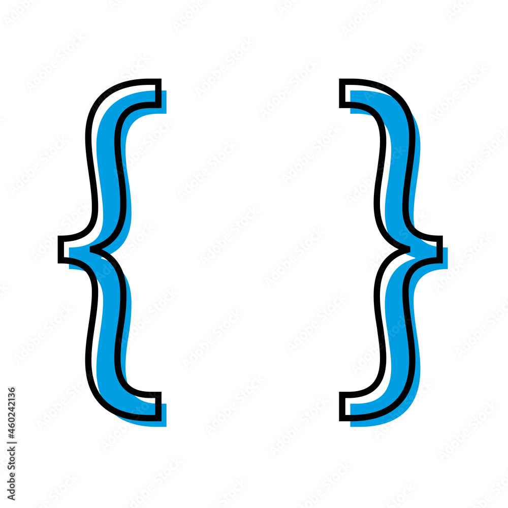 Curly brackets icon. Blue elements. Freehand art design. Math