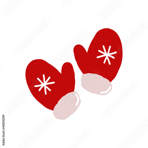 mittens with a snowflake. hand drawn doodle. vector, cartoon, minimalism. icon, sticker. winter, clothing, accessory, new year, christmas, cozy, hygge.