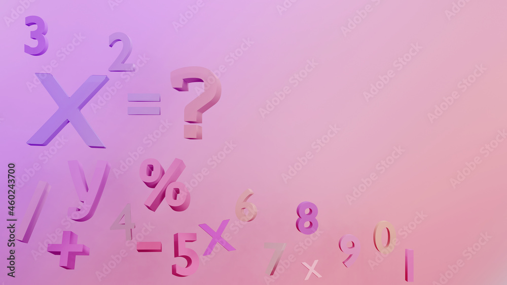 Gradient color basic math operation symbols and Geometry shape on pink background Mathematics education background concept 3d render. Gradient color basic math operation symbols and Geometry shape on pink background Mathematics education background concept 3d render.