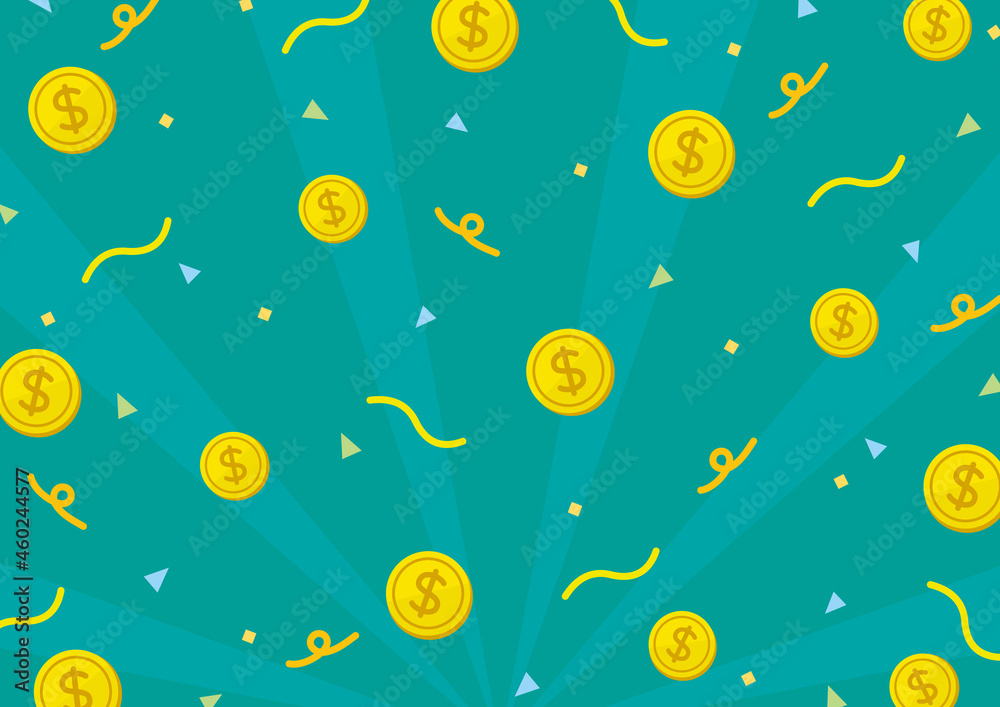 ドルコインと紙吹雪が舞うかわいいポップ背景 緑 Dollar Coin Background Cute Stock Vector Adobe Stock