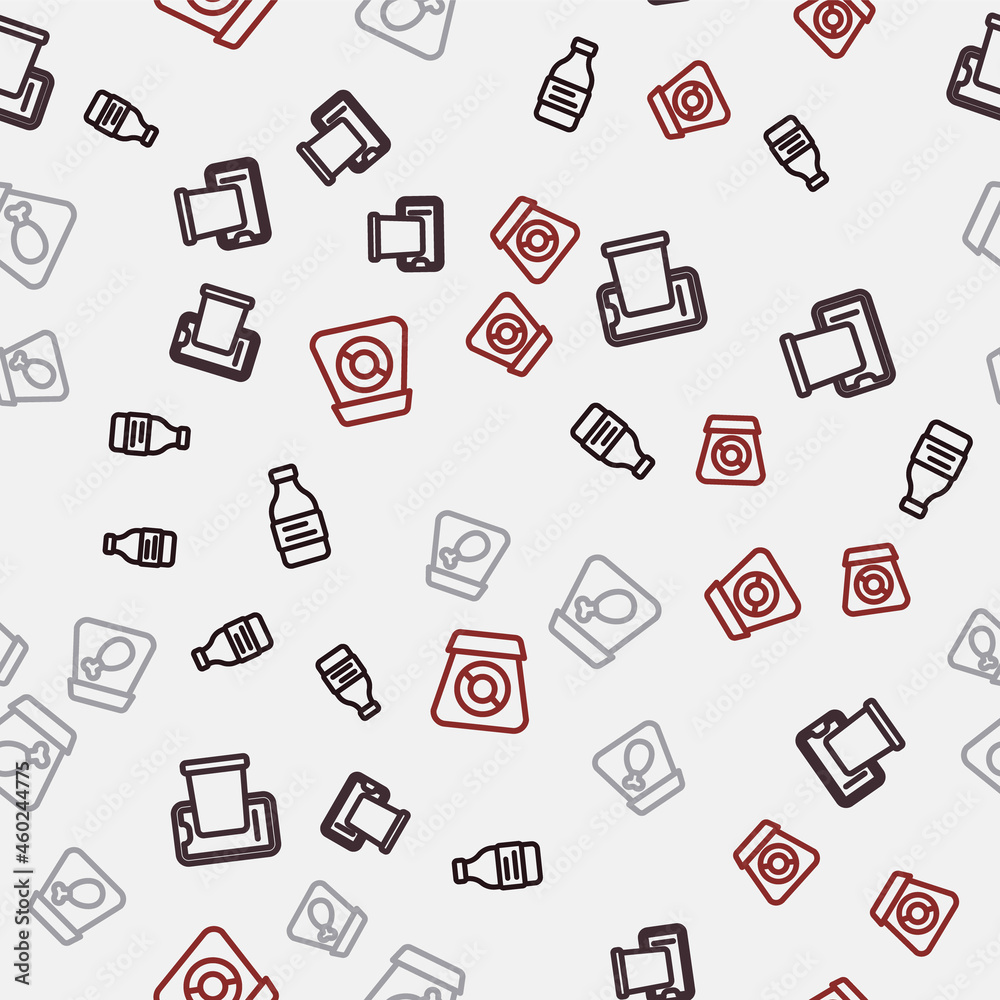 Set line Bottle of water, Food ordering on mobile, Online meal and food on seamless pattern. Vector Set line Bottle of water, Food ordering on mobile, Online meal and food on seamless pattern. Vector