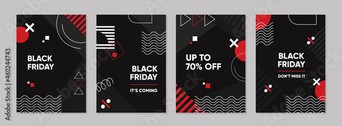 Set of Black friday geometric memphis templates. Universal cover Designs for Annual Report, Brochures, Flyers, Presentations, Leaflet, Magazine.